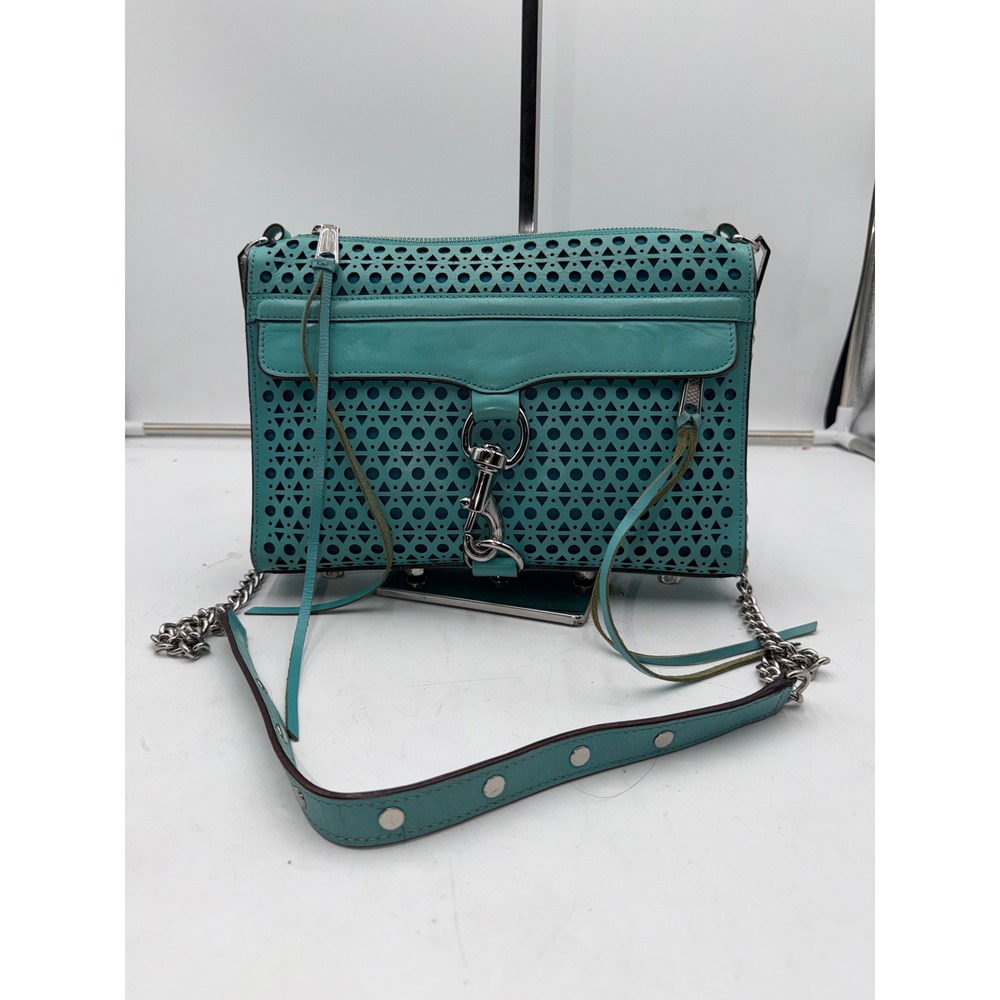 Rebecca Minkoff MAB Crossbody Teal Laser Cut Perforated Leather Handbag